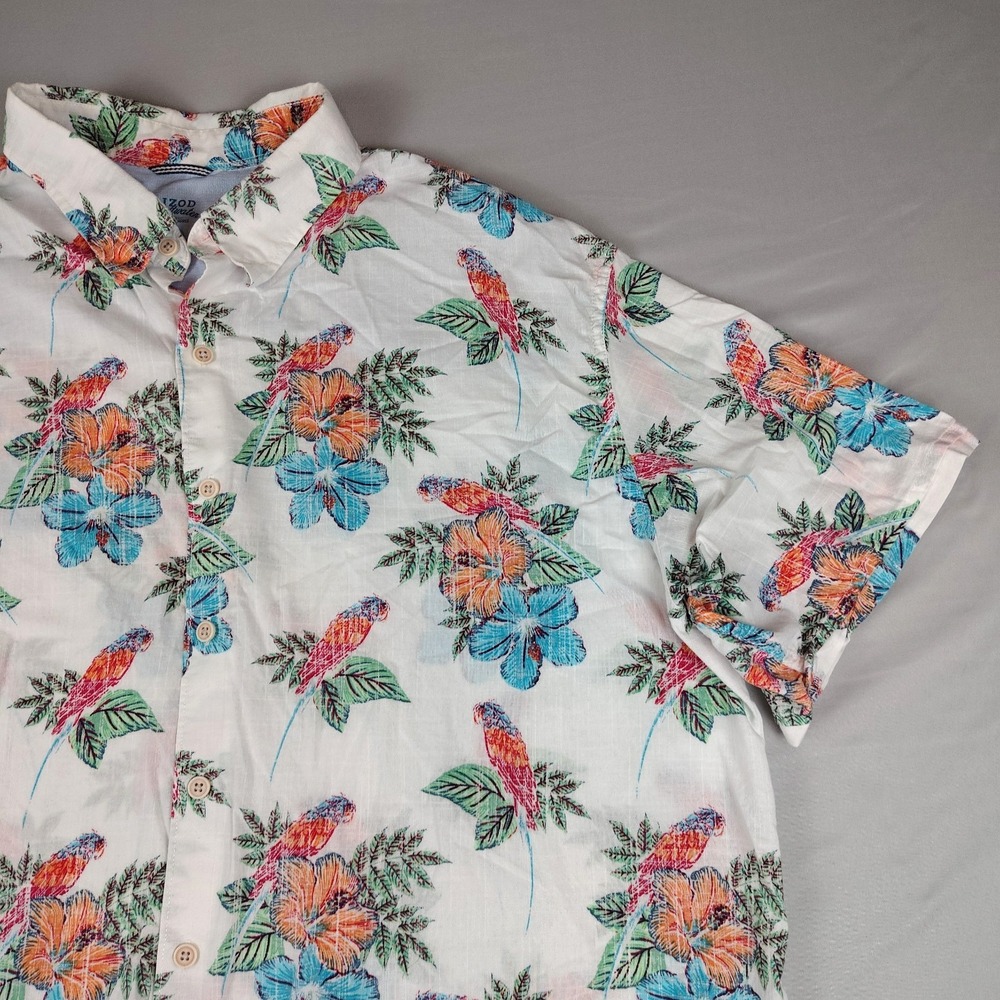 IZOD Saltwater Mens 2XL Reverse Print Parrot Tropical Linen Look Cotton Shirt - Picture 6 of 16